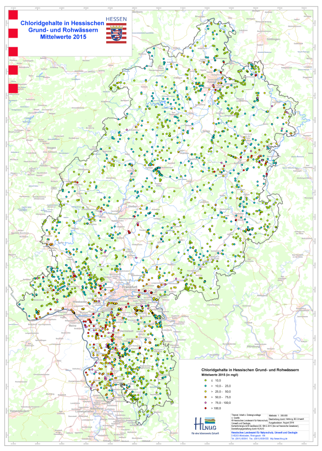 Karte zu Chlorid in hessischen Grund- und Rohwässern