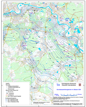 Grundwasserhöhengleichen im Oktober 2004