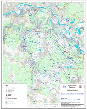 Grundwasserhöhengleichen im Oktober 2008