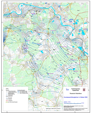 Grundwasserhöhengleichen im Oktober 2009