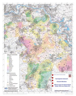 Differenz der Grundwasserstände ausgehend von Oktober 1989 zu Oktober 2012 (2012 minus 1989)