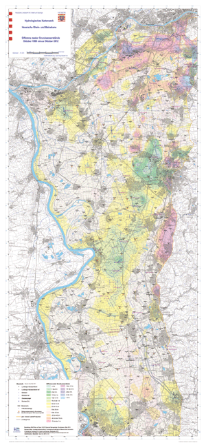 Differenz der Grundwasserstände ausgehend von Oktober 1989 zu Oktober 2012 (2012 minus 1989)