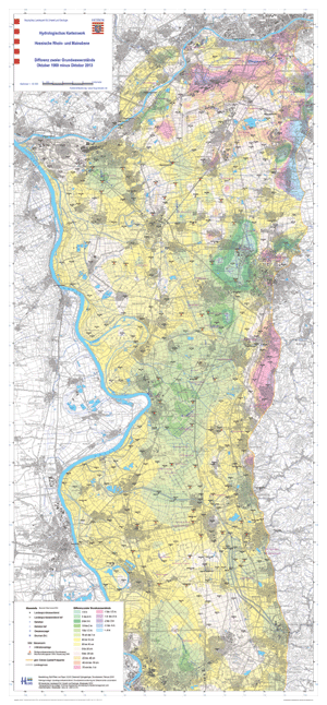 Differenz der Grundwasserstände ausgehend von Oktober 1989 zu Oktober 2012 (2012 minus 1989)