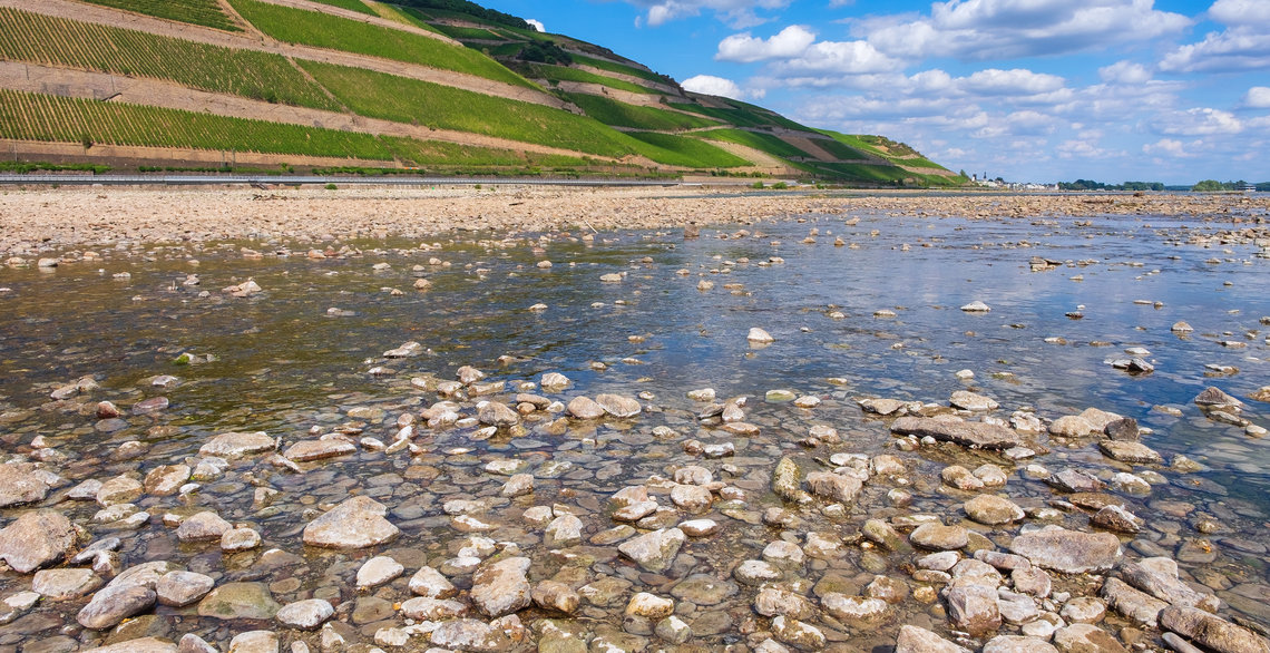 Niedrigwasser am Rhein bei Bingen