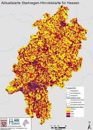 Aktualisierte Starkregen-Hinweiskarte für Hessen