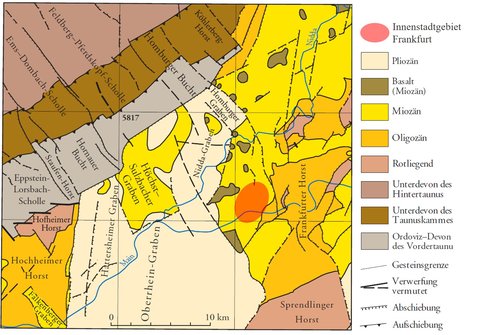 Übersicht über die geologischen Struktureinheiten in der Umgebung von Frankfurt