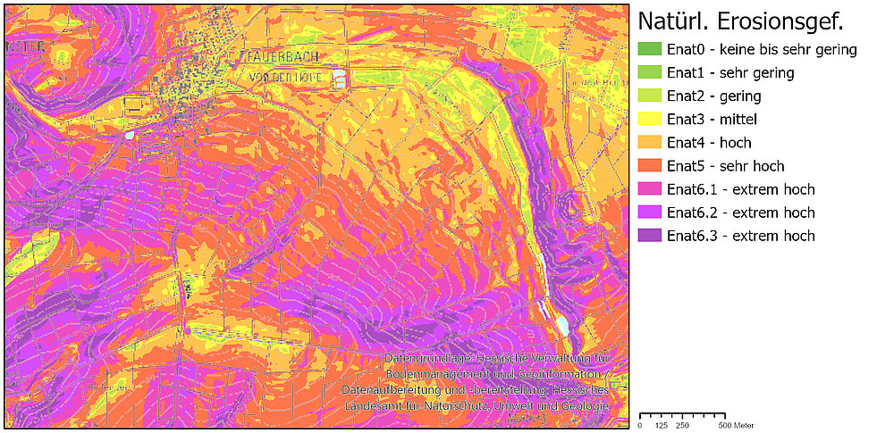 Kartendarstellung der natürlichen Erosionsgefährdung