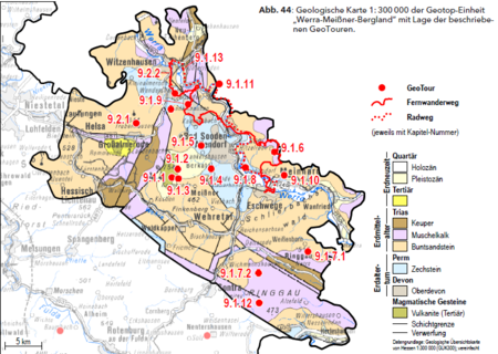 Geologische Karte 1: 300 000 der Geotop- Einheit „Werra-Meißner-Bergland“ mit Lage der beschriebenen GeoTouren. Geologische Karte 1: 300 000 der Geotop- Einheit „Werra-Meißner-Bergland“ mit Lage der beschriebenen GeoTouren.