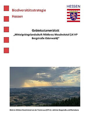 Deckblatt des Gebietsstammblatts Rotmilan für die "Mittelgebirgslandschaft Mittleres Weschnitztal (LK HP Bergstraße Odenwald)".