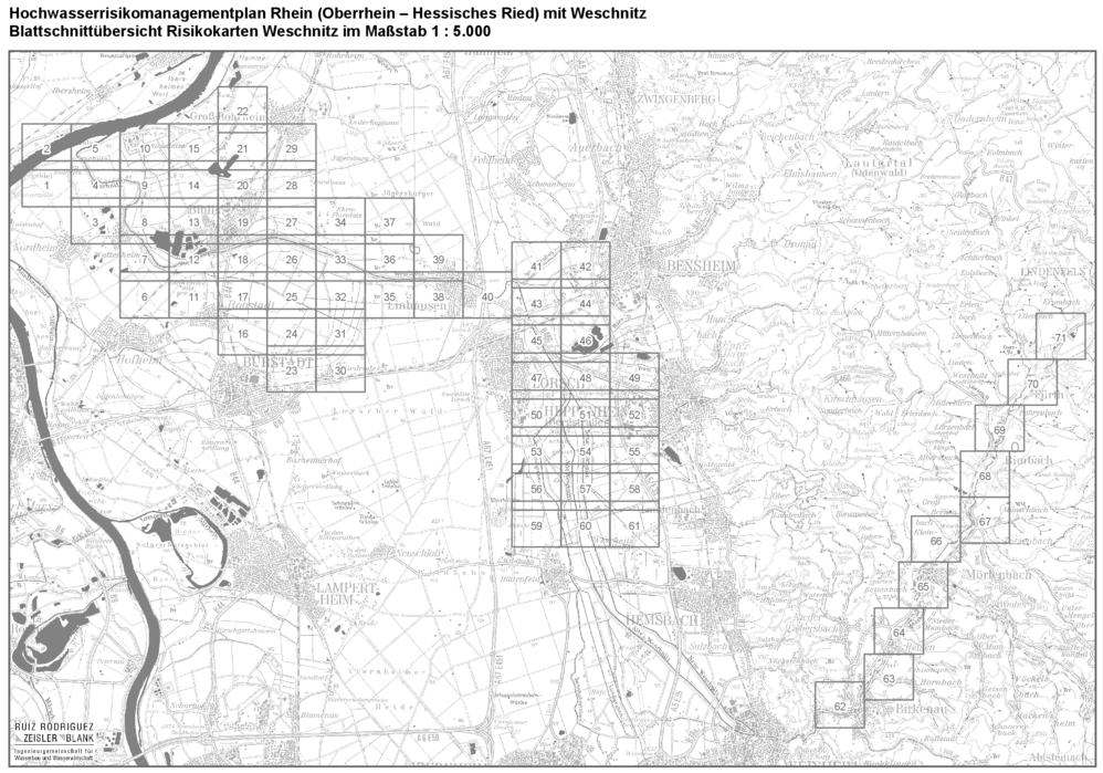 Übersicht über die Blattschnitte der Hochwasserrisikokarten.