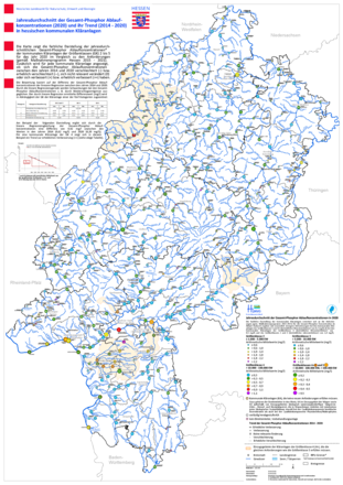 Jahresdurchschnitt der Gesamt-Phosphor Ablaufkonzentrationen von 2020  in hessischen kommunalen Kläranlagen