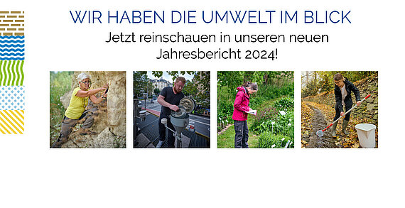 4 Fotos von HLNUG-Mitarbeitende, die gerade ihre Arbeit verrichten