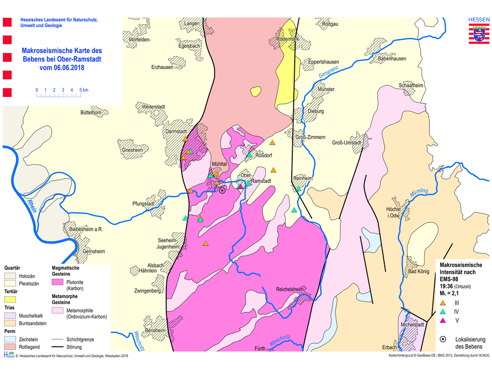 Makroseismische Karte des Erdbebens vom 06. Juni 2018 bei Ober-Ramstadt