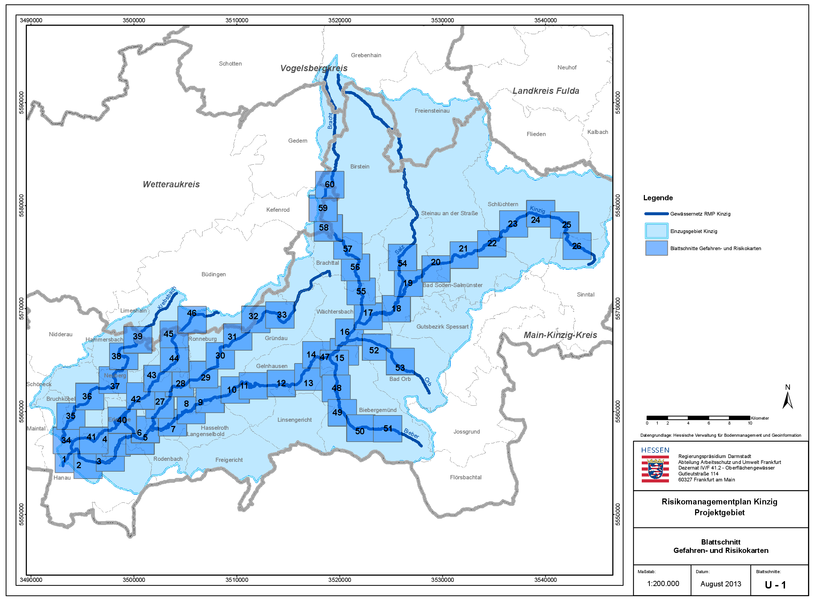 Übersicht über die Blattschnitte der Hochwassergefahrenkarten.