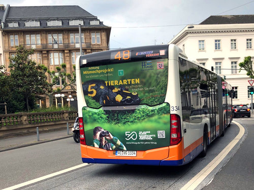 Bus mit HLNUG-Werbung