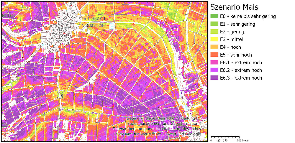 Kartendarstellung Szenario Bodenabtrag bei Maisanbau