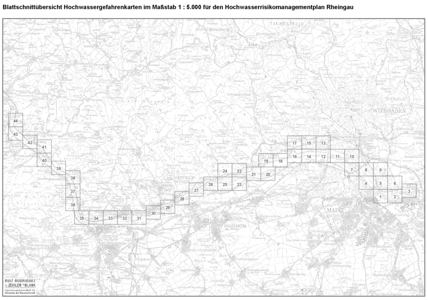 Übersicht über die Blattschnitte der Hochwassergefahrenkarten.