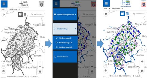 Auswahl der Niederschlagsanzeige (Smartphone-Ansicht)