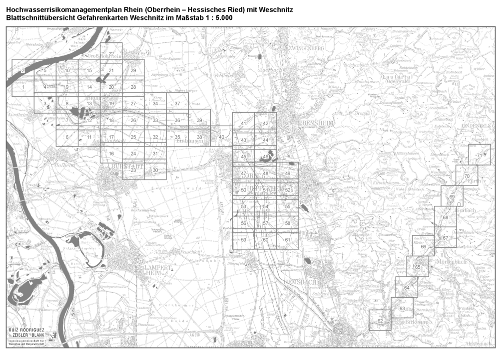 Übersicht über die Blattschnitte der Hochwassergefahrenkarten.