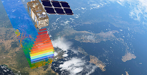 Das Bild zeigt die Fähigkeiten der Sentinel-2-Mission im Rahmen des Copernicus-Erdbeobachtungsprogramms. Es vermittelt eine farbenreiche und detailreiche Darstellung der Erdoberfläche, wie sie durch die hochauflösende, multispektrale Kamera der Sentinel-2-Satelliten erfasst wird.