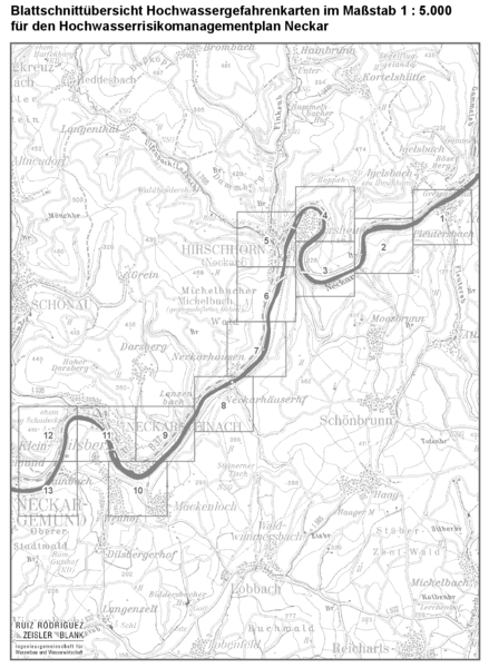 Übersicht über die Blattschnitte der Hochwassergefahrenkarten.