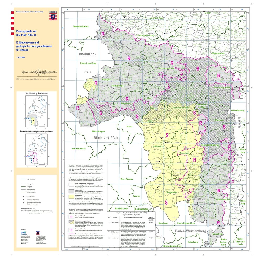 Karte der Erdbebengefährdung in Hessen