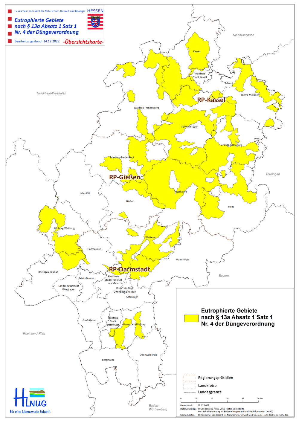 Eutrophierte Gebiete (gemäß Ausweisung im Dezember 2022) nach den Vorgaben der Düngeverordnung (2020) und der Allgemeinen Verwaltungsvorschrift zur Gebietsausweisung (August 2022)