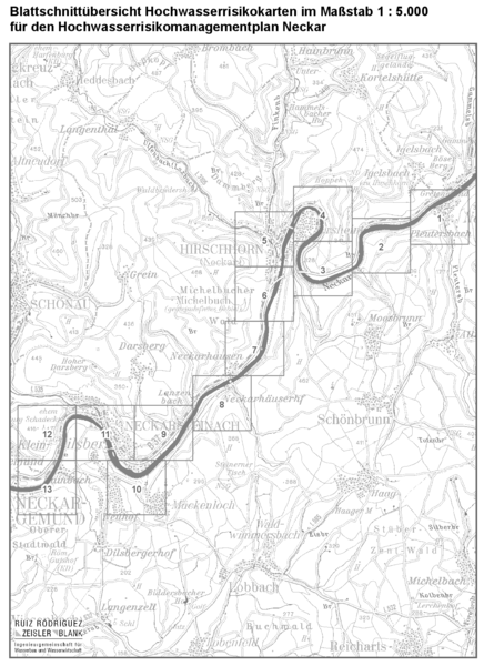 Übersicht über die Blattschnitte der Hochwasserrisikokarten.