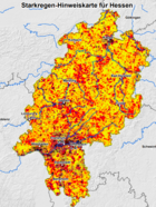 Starkregen-Hinweiskarte für Hessen