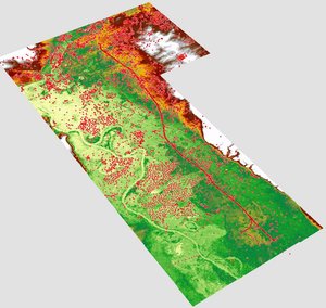 Abb. 3: Übersicht der Eingangsbohrungen für die geologische 3D-Modellierung (Quelle der Höhendaten: Modifiziert nach SRTM, NASA)