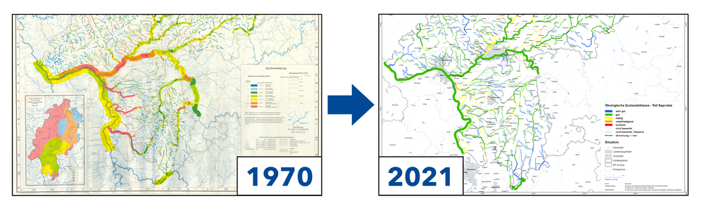 Gewässergüteentwicklung Südhessen 1970 bis 2021
