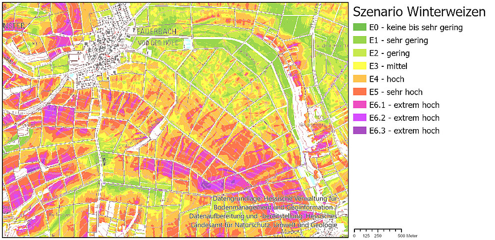 Kartendarstellung Bodenabtrag bei Winterweizenanbau