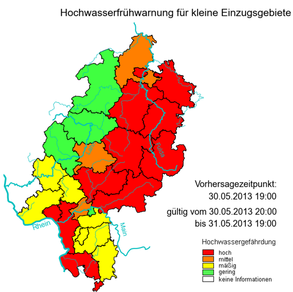 Webdarstellung der Hochwasserfrühwarnung für kleine Einzugsgebiete in der Hochwasservorhersage des HLNUG