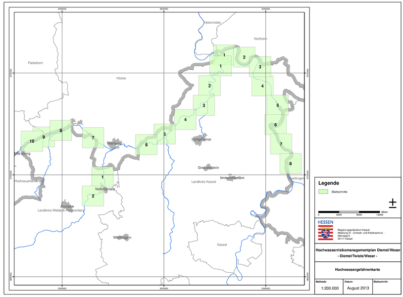 Übersicht über die Blattschnitte der Hochwassergefahrenkarten.