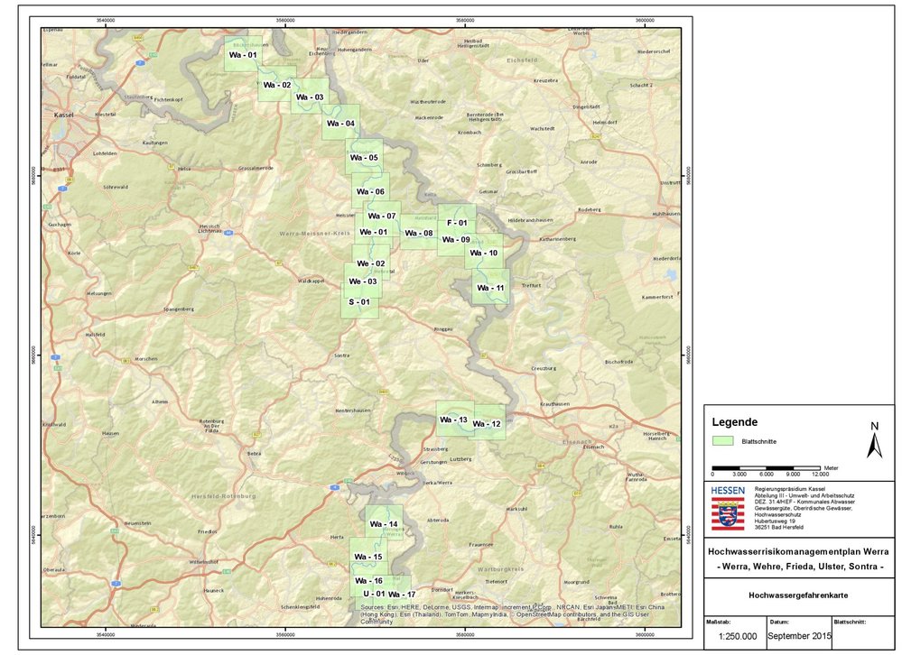 Übersicht über die Blattschnitte der Hochwassergefahrenkarten.