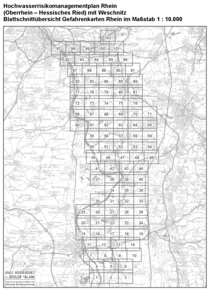Übersicht über die Blattschnitte der Hochwassergefahrenkarten.