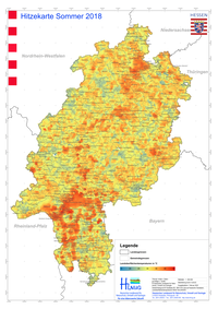 Hitzekarte im Sommer in Hessen 2018