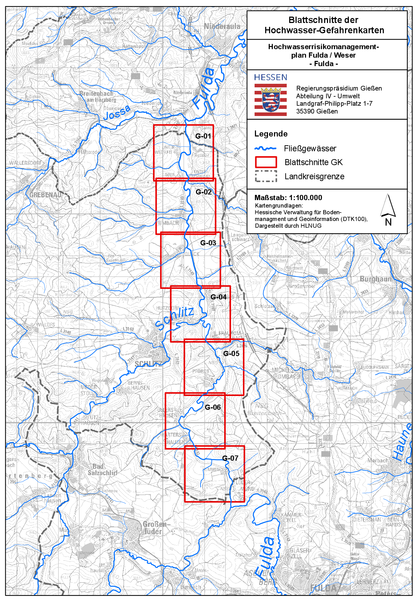 Übersicht über die Blattschnitte der Hochwassergefahrenkarten.