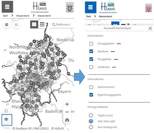 Auswahl der Kartenlayer (Smartphone-Ansicht).