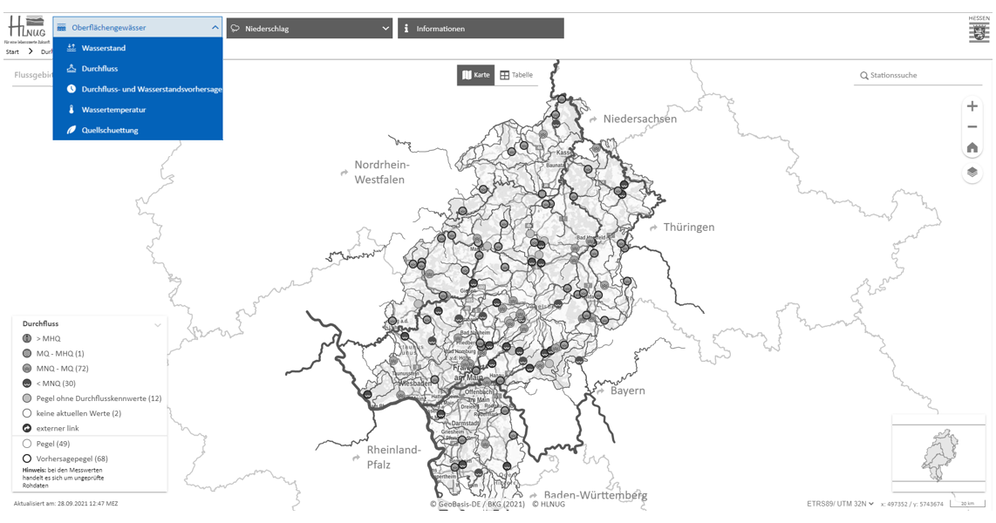 Themenleiste von Oberflächengewässer aufgeklappt.