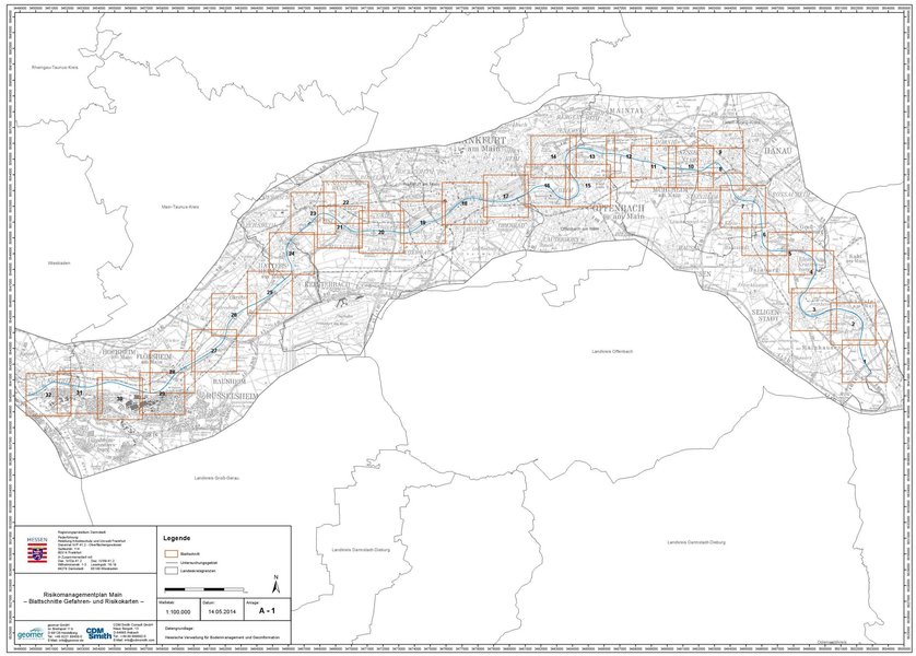 Übersicht über die Blattschnitte der Hochwassergefahrenkarten.