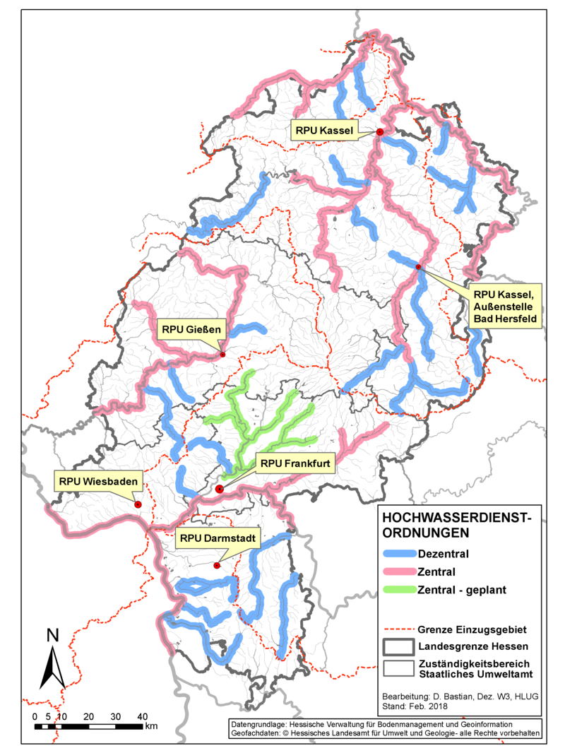 Karte zu den Hochwasserdienstordnungen in Hessen