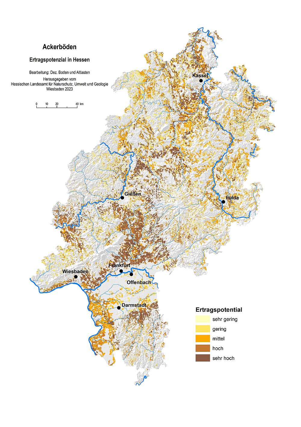 Karte Ackerböden - Ertragspotential in Hessen
