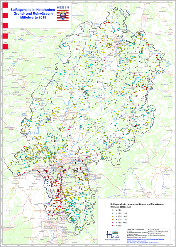 Karte zu Sulfat in hessischen Grund- und Rohwässern